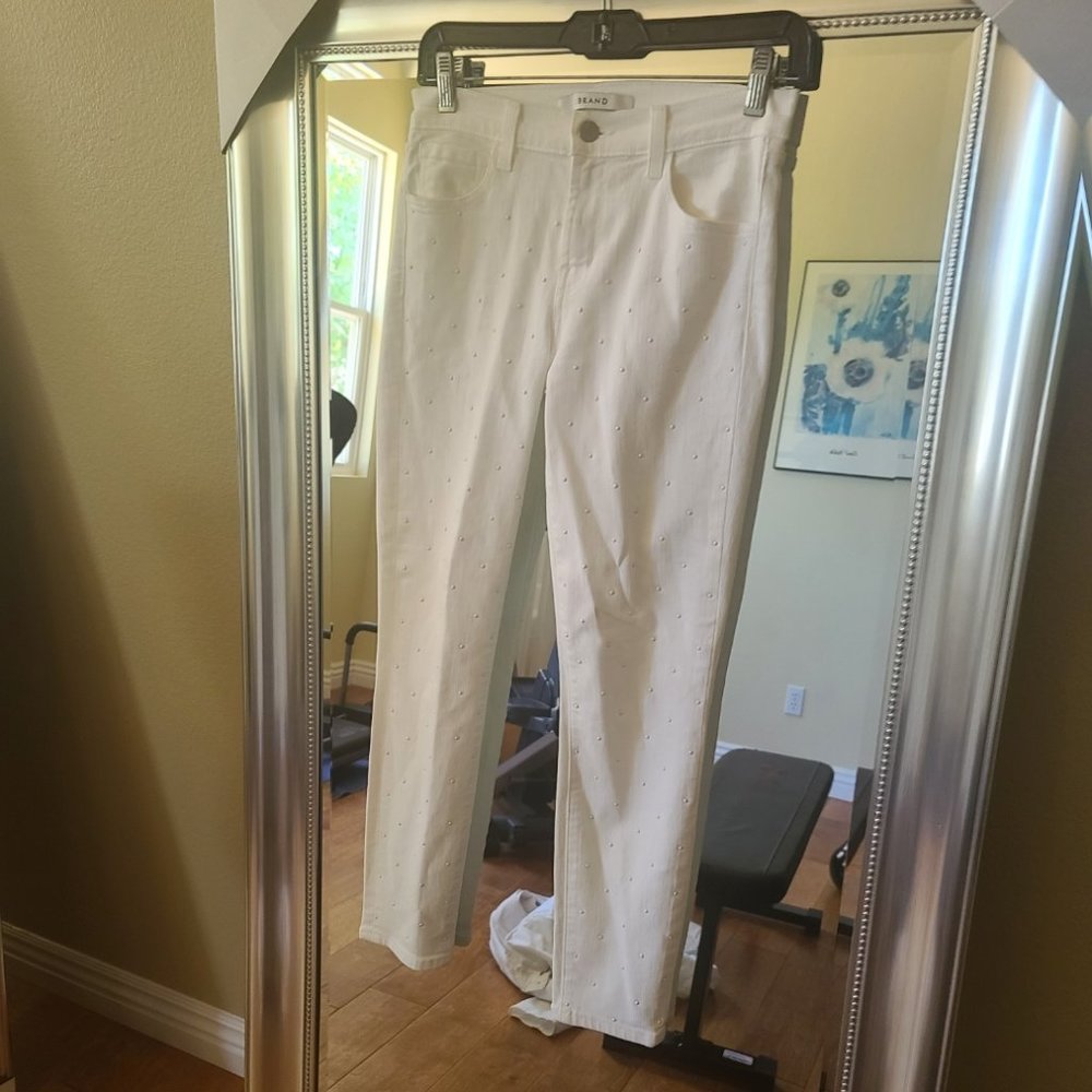 J Brand White Jeans with Polka Dots